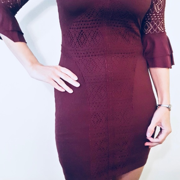 Free People  Bodycon Lace Dress in Burgundy - Picture 3 of 6